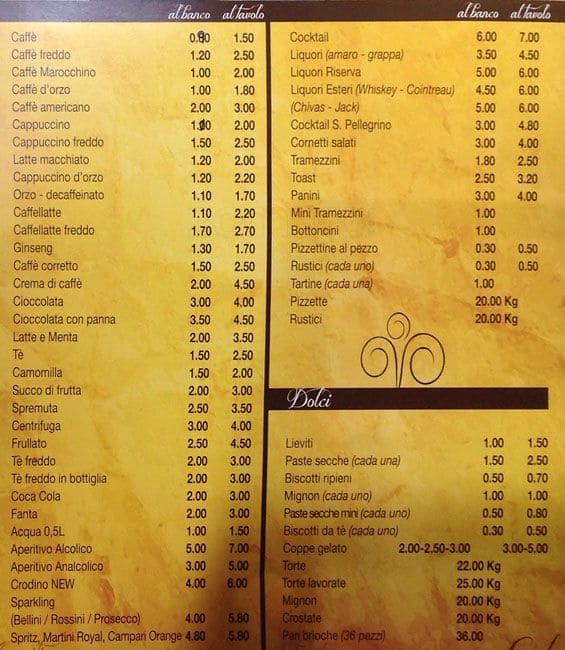 Menu di Gran Caffè Tentazioni 