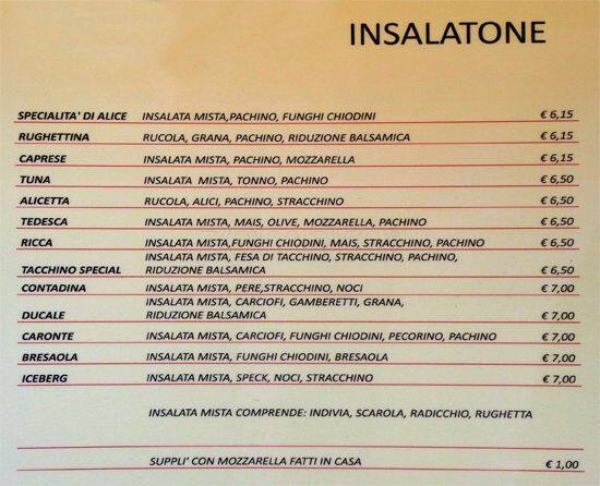 Menu di Pizzeria Alice 