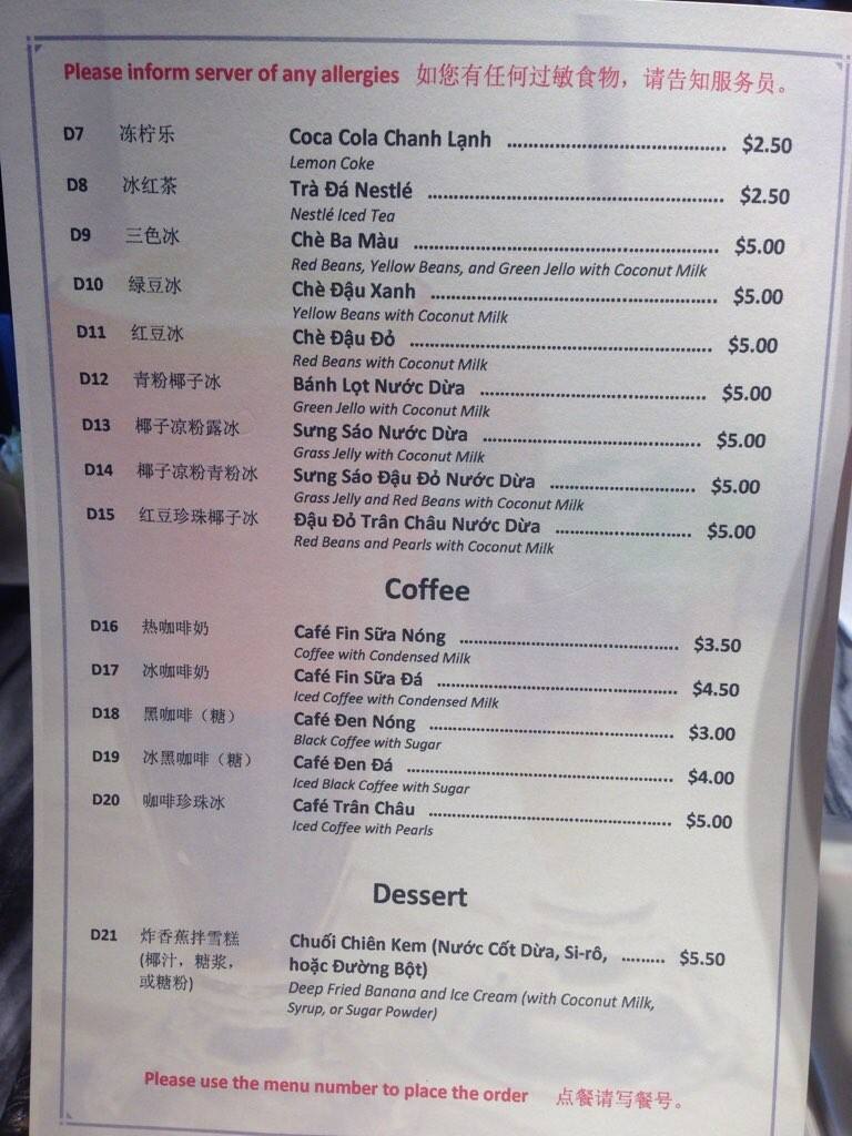 Menu at Merivale Noodle House restaurant, Ottawa