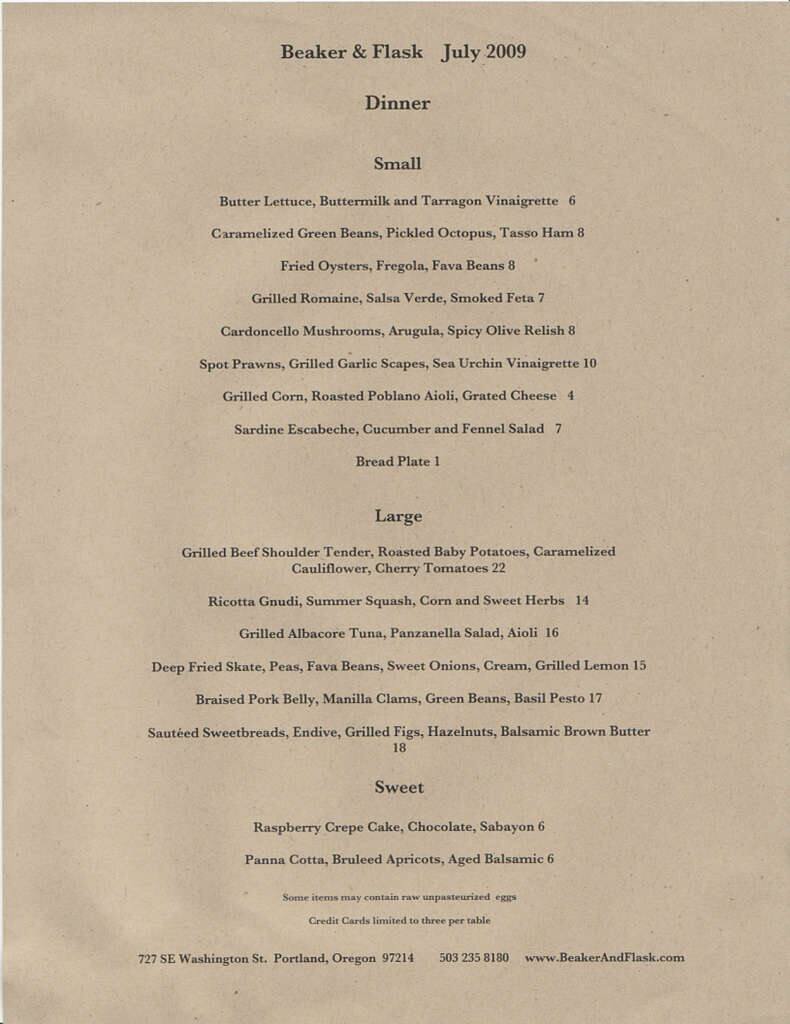 Beaker and Flask Menu, Menu for Beaker and Flask, Buckman, Portland Urbanspoon/Zomato