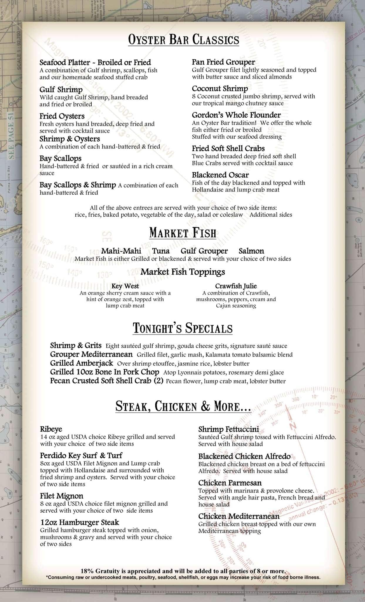 Menu at Oyster Bar Restaurant and Marina, Perdido Key