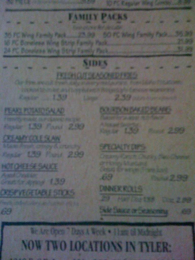 Menu at Wingstop restaurant, Tyler, E SE Loop 323