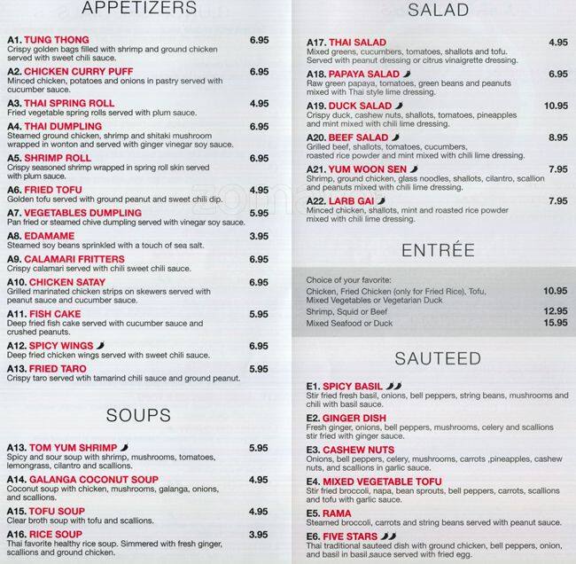 Tung Thong Thai Menu, Menu for Tung Thong Thai, Washington Heights, New