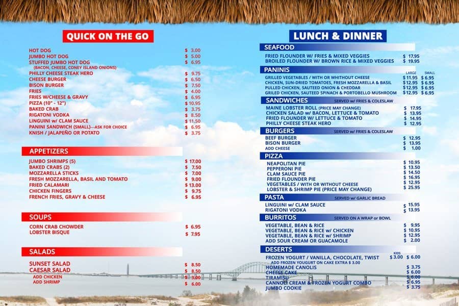 Sunset Restaurant Off The Beach Menu Urbanspoon Zomato Sunset Restaurant Off The Beach Islip Menu