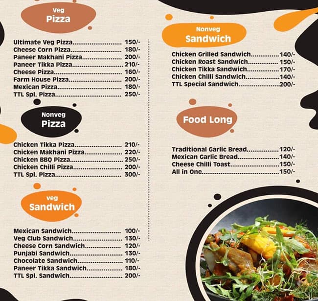 Menu of The Terrace Lounge, Samta Colony, Raipur