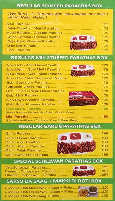 Paratha World menu