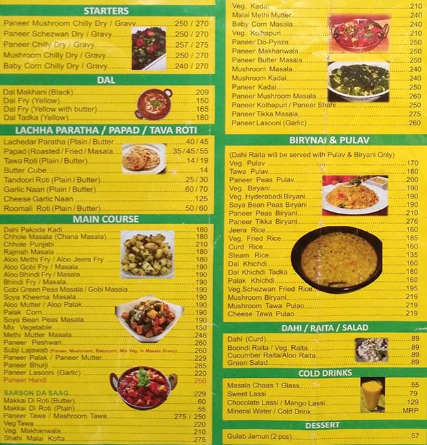 Paratha World menu