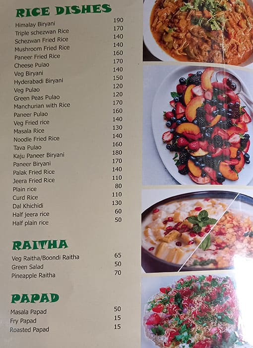 Poona Cafe menu