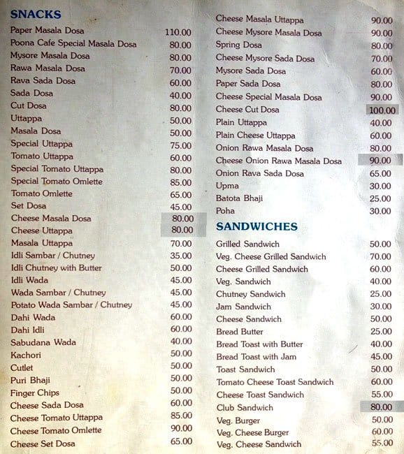 Poona Cafe Menu, Menu for Poona Cafe, Rasta Peth, Pune - Zomato