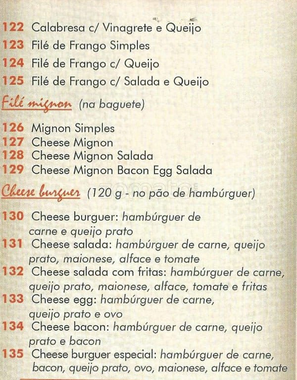 90 Graus Restaurante cardápio