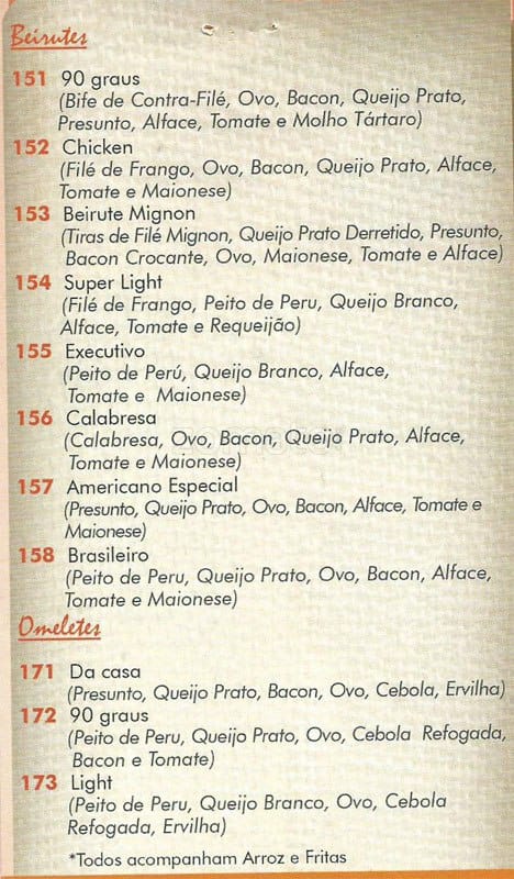 90 Graus Restaurante cardápio