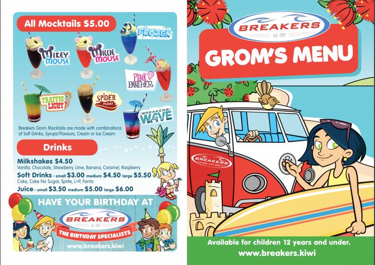 Menu at Breakers Kapiti Coast restaurant, Paraparaumu, Coastlands Shoppingtown State Hwy 1