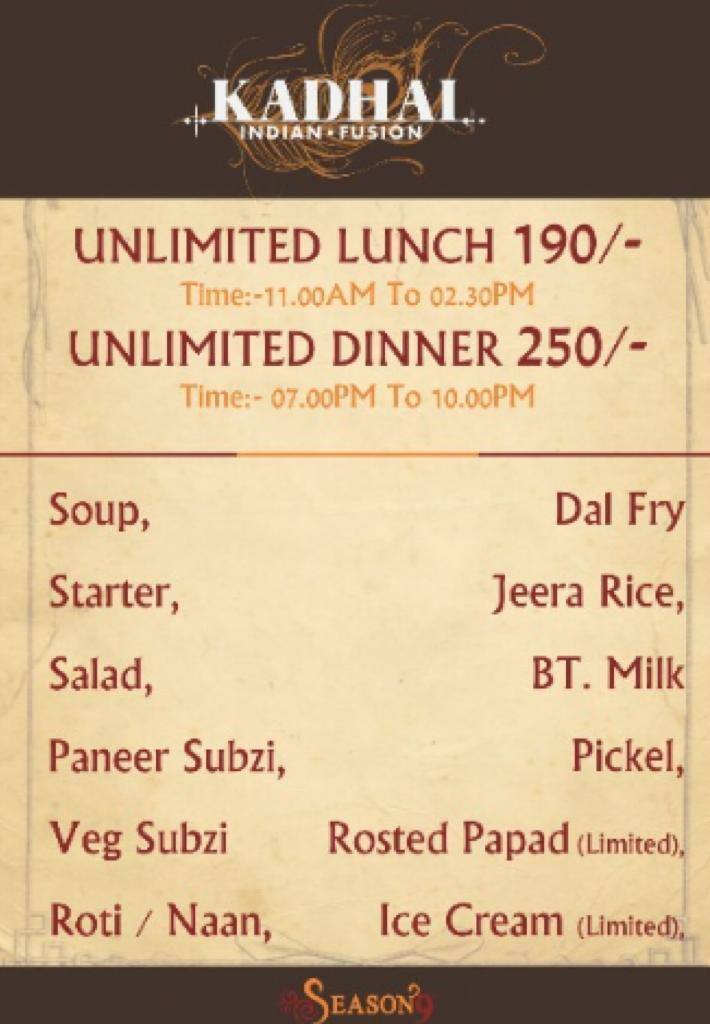 Menu at Kadhai Indian Fusion, Ahmedabad, Hotel Krios