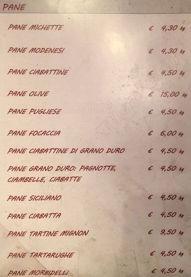 Menu di Casa del Pane 