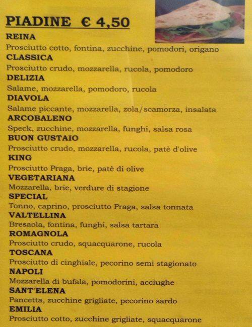 Menu di Bar Arcobaleno Milano 