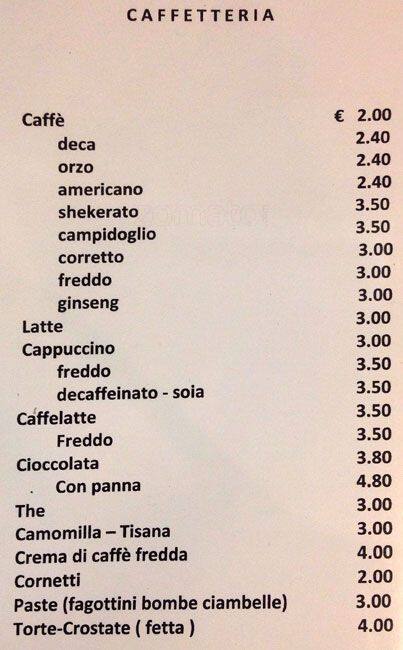 Menu di Bar Campidoglio 