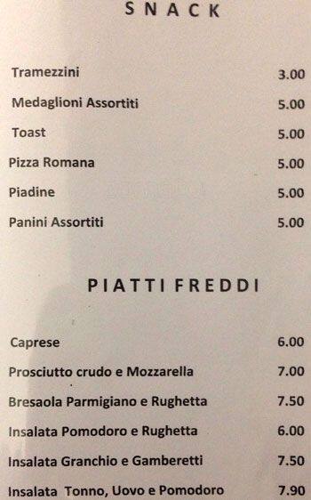 Menu di Bar Campidoglio 