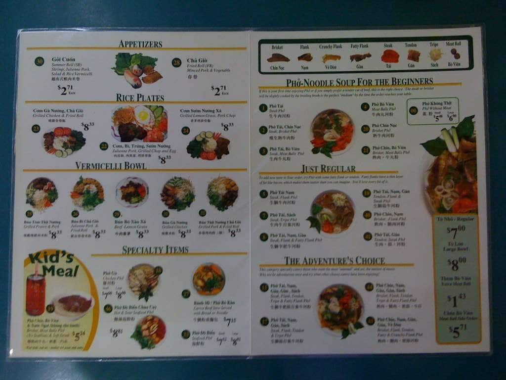 Pho Menu Items