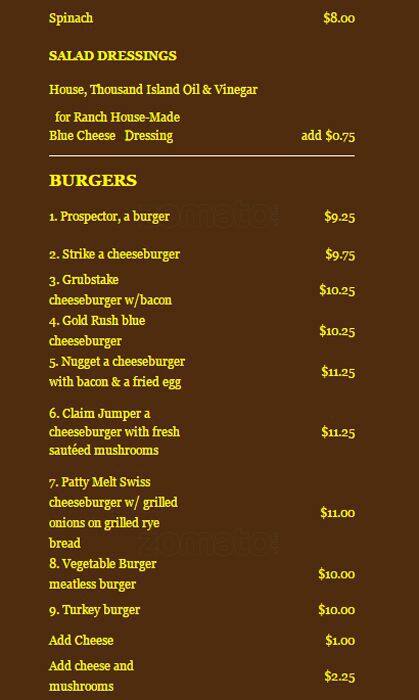 Grubstake Diner menu