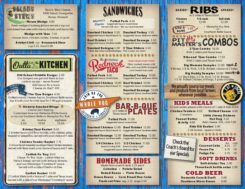 Martin's BBQ Joint Menu, Menu for Martin's BBQ Joint,