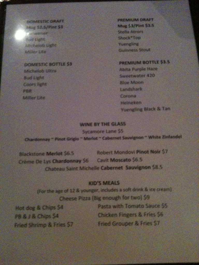 Menu at Mike's Cafe & Oyster Bar, Panama City Beach