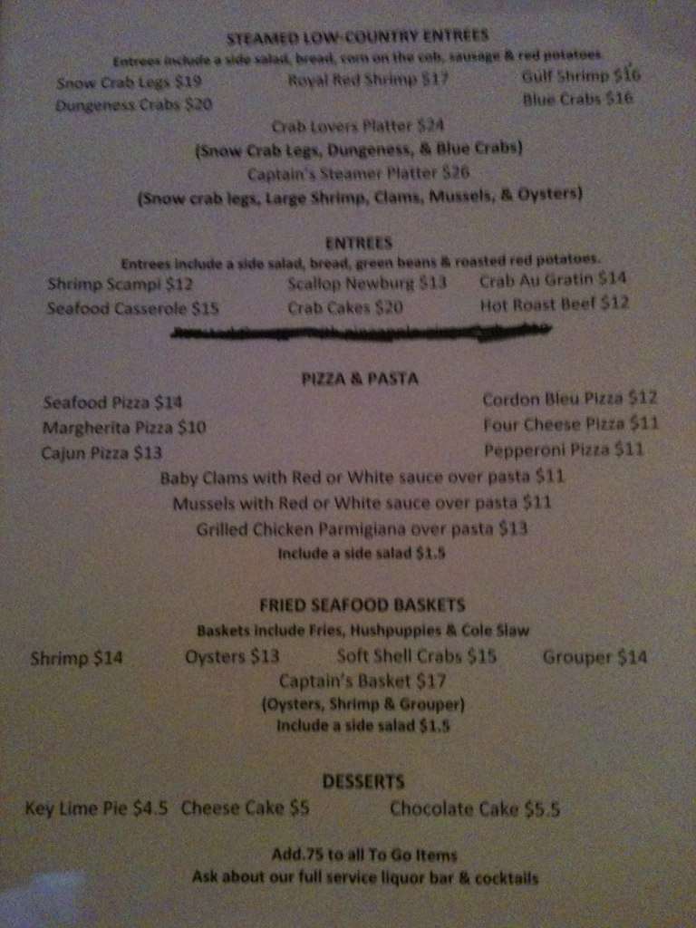 Menu at Mike's Cafe & Oyster Bar, Panama City Beach