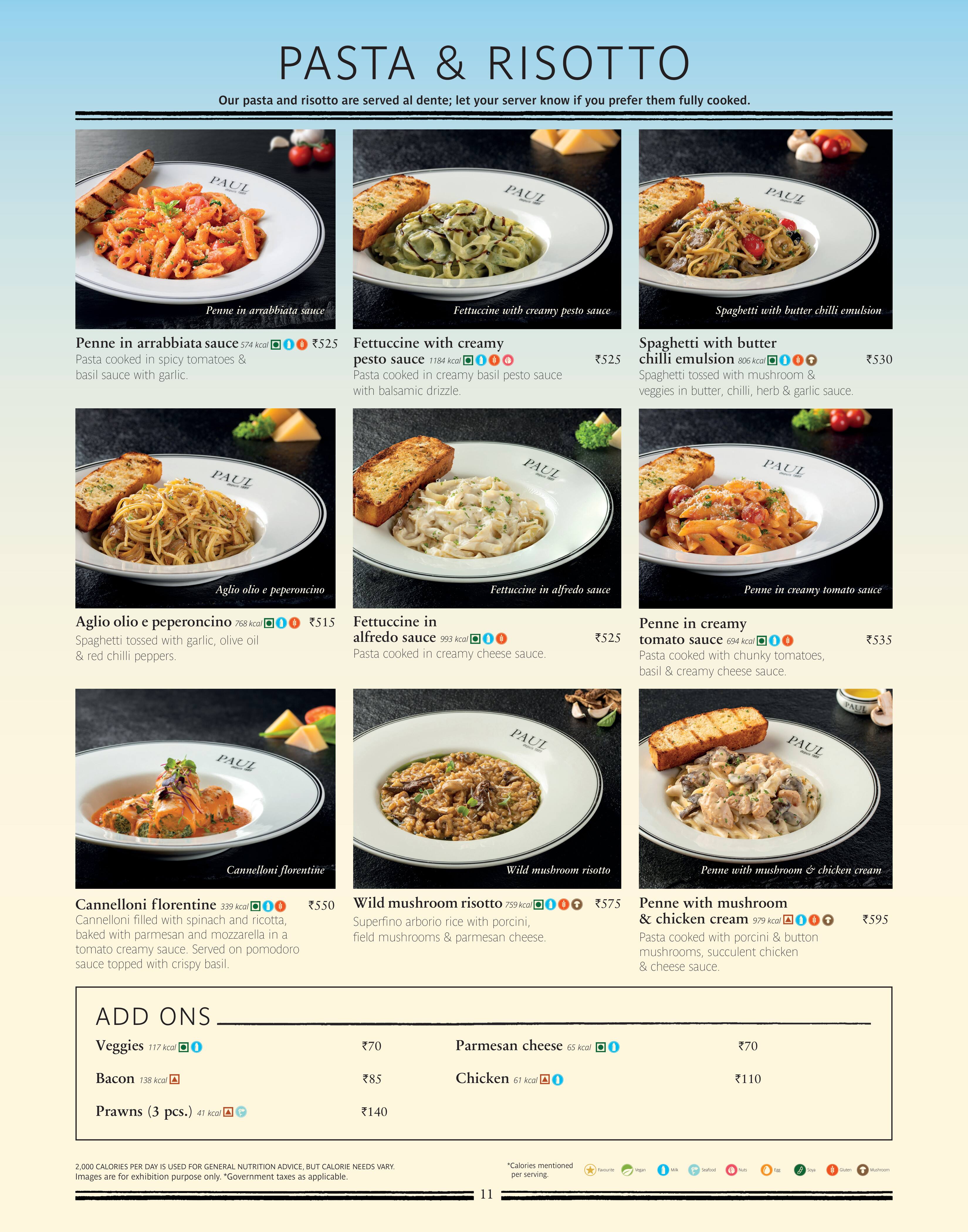 Menu of PAUL, DLF Phase 3, Gurgaon