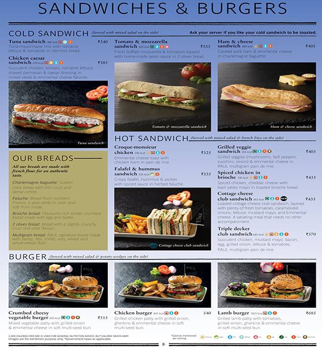 Menu of PAUL, DLF Phase 3, Gurgaon