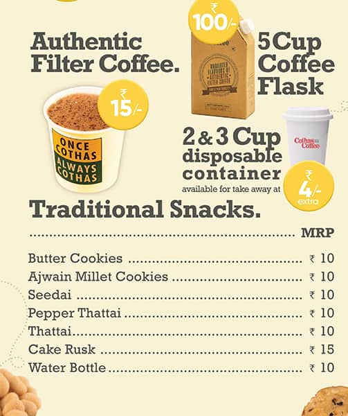 Menu of Cothas Coffee, West Mambalam, Chennai