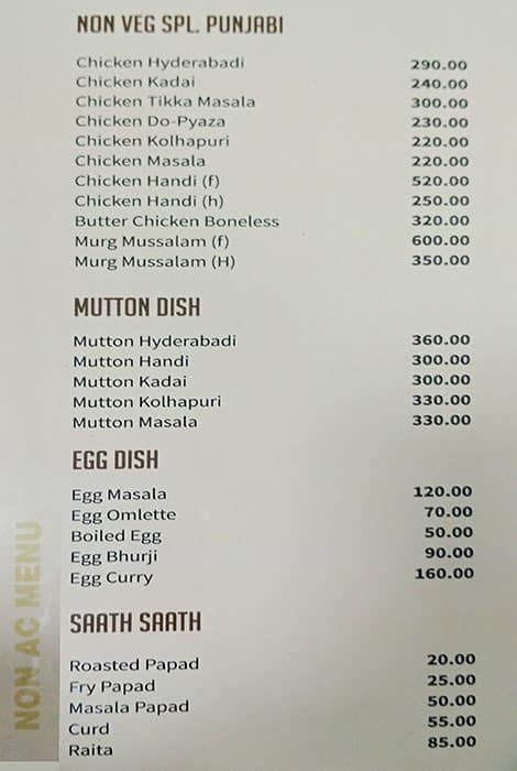 Menu of New modern restaurant, Mira Road, Mumbai