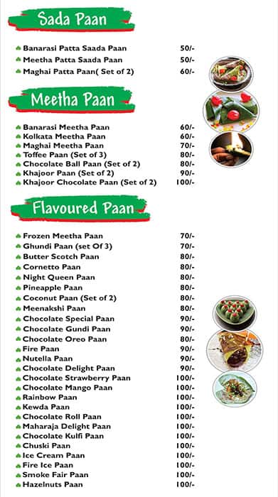 Menu of Paan Master, Sector 45, Gurgaon