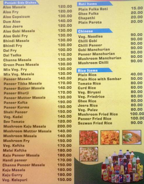 New Saravana Bhavan Restaurant menu