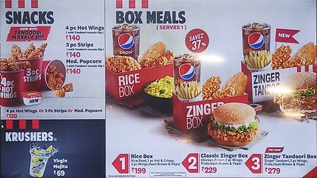 KFC menu