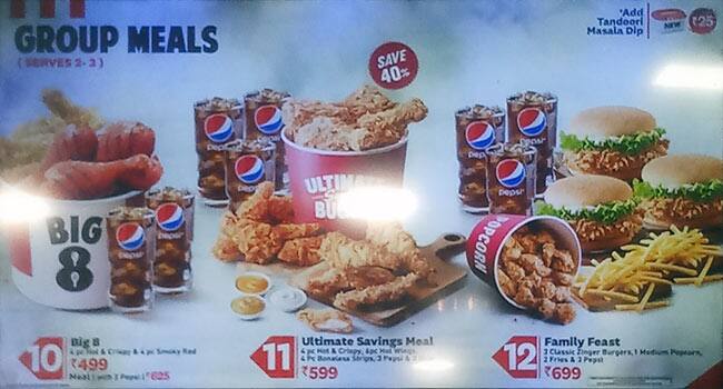 KFC menu