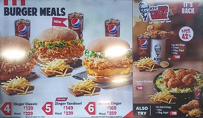 KFC menu
