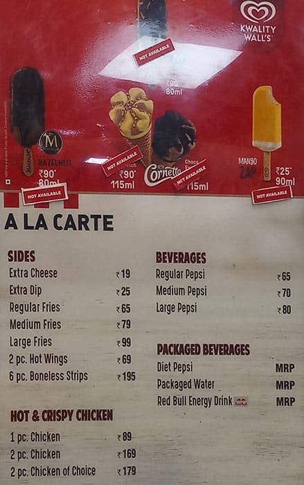 KFC menu