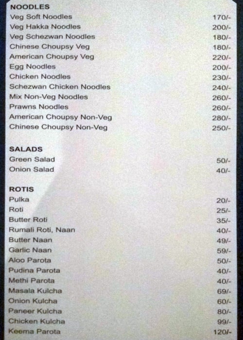 Menu at Hyderabad Spice, Hyderabad, Plot no 1255