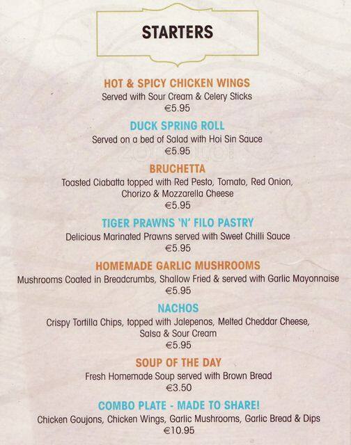 Menu at Keeling's of Donabate pub & bar, Donabate, Main Street