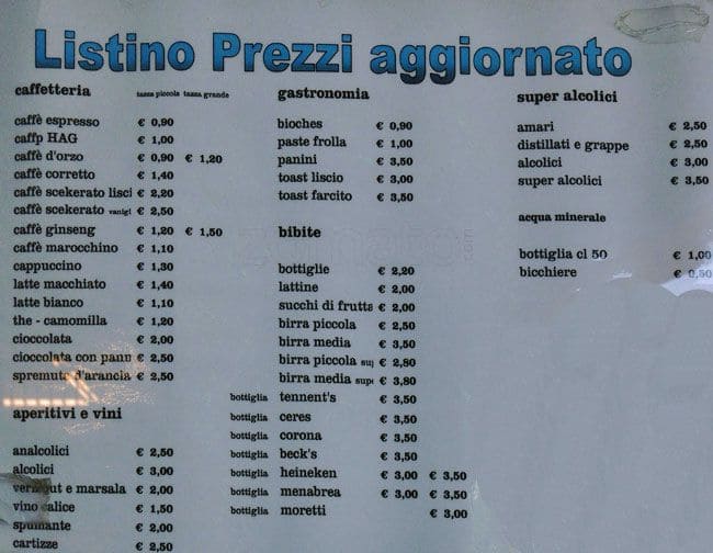 Menu di Bar 3 Bauscia 