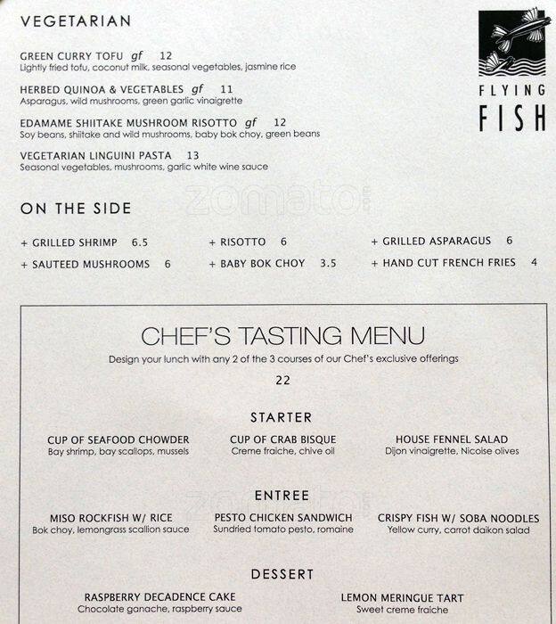 Carta de Flying Fish Restaurant