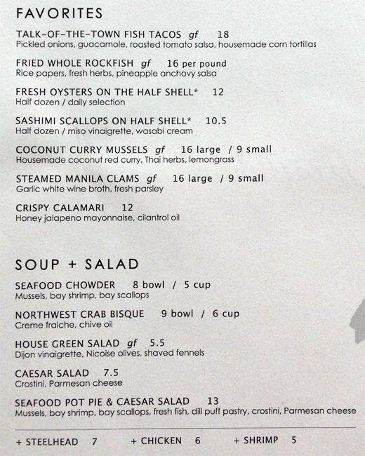 Carta de Flying Fish Restaurant