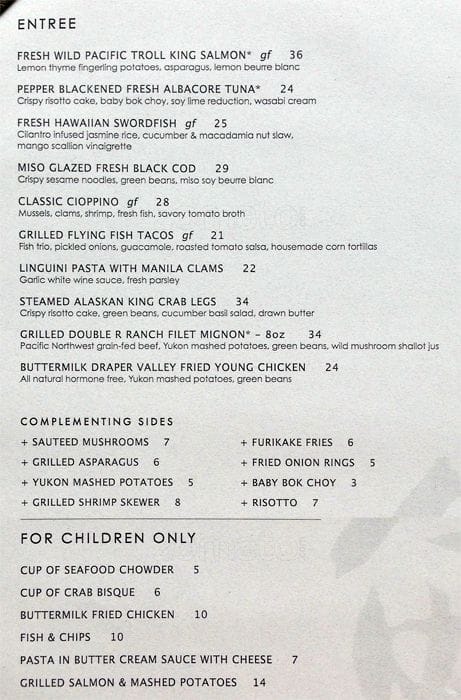 Carta de Flying Fish Restaurant
