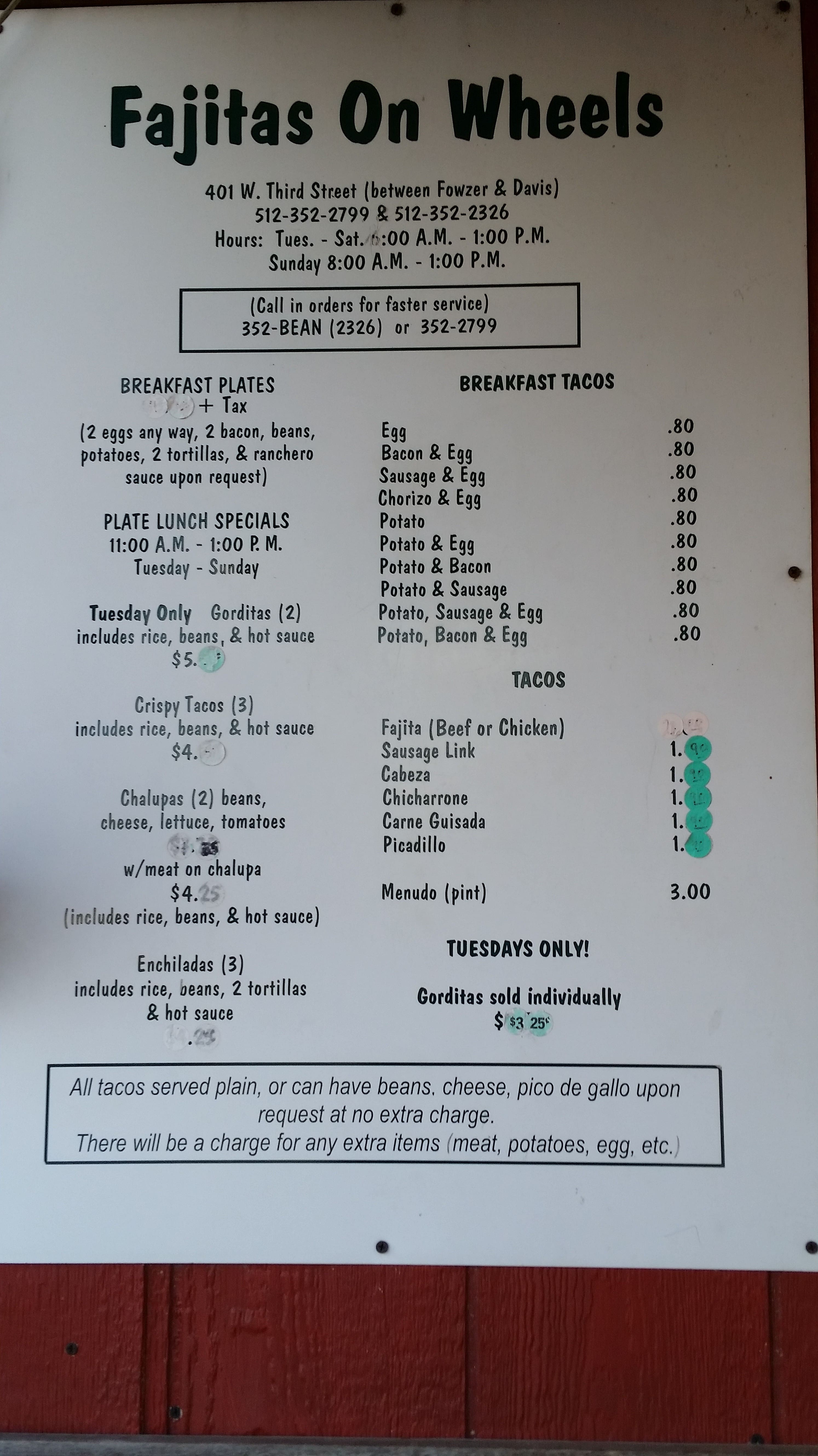 Fajitas On Wheels a Taylor Foto del Menu con Prezzi Urbanspoon/Zomato