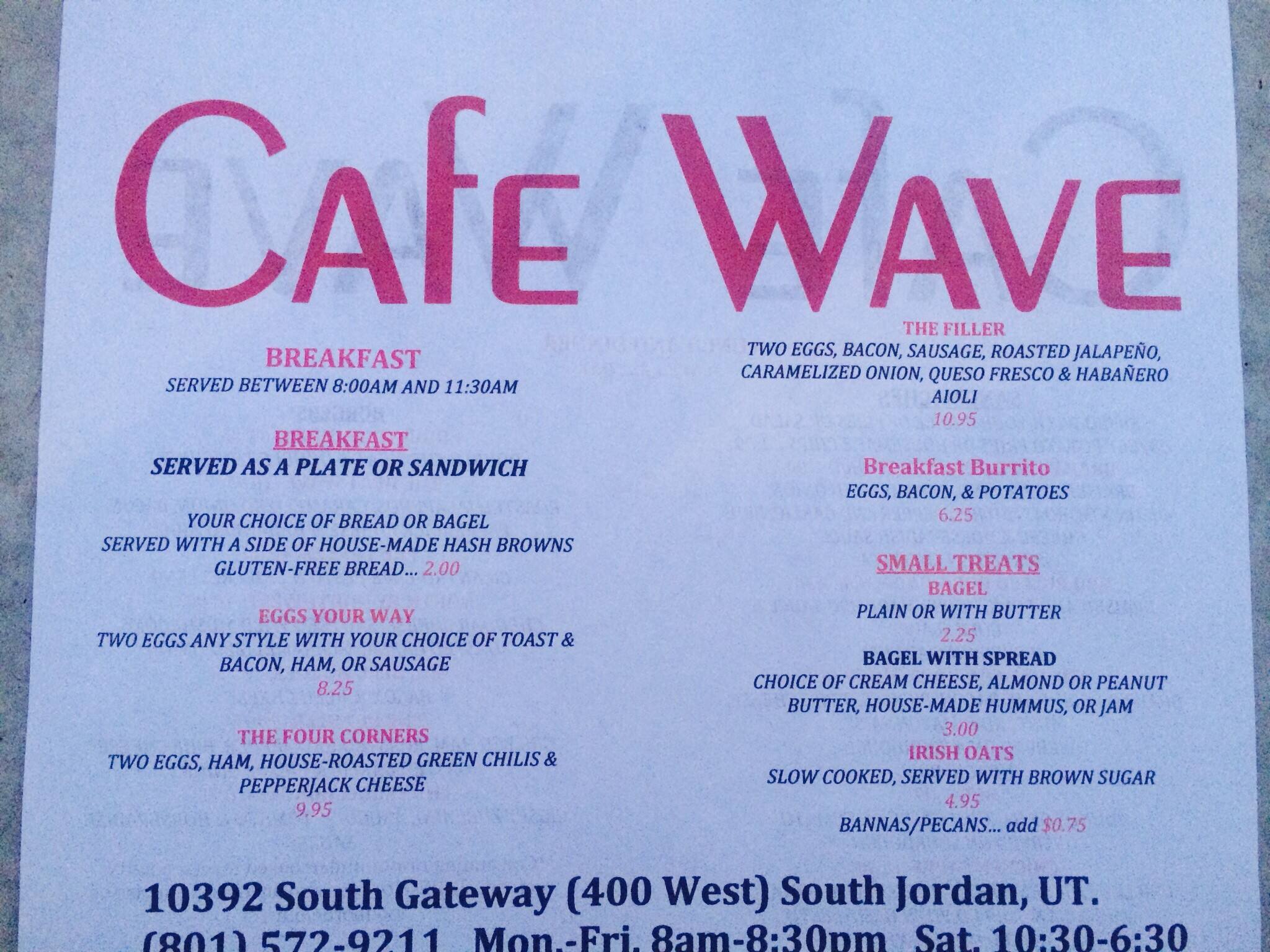 Cafe Wave menu