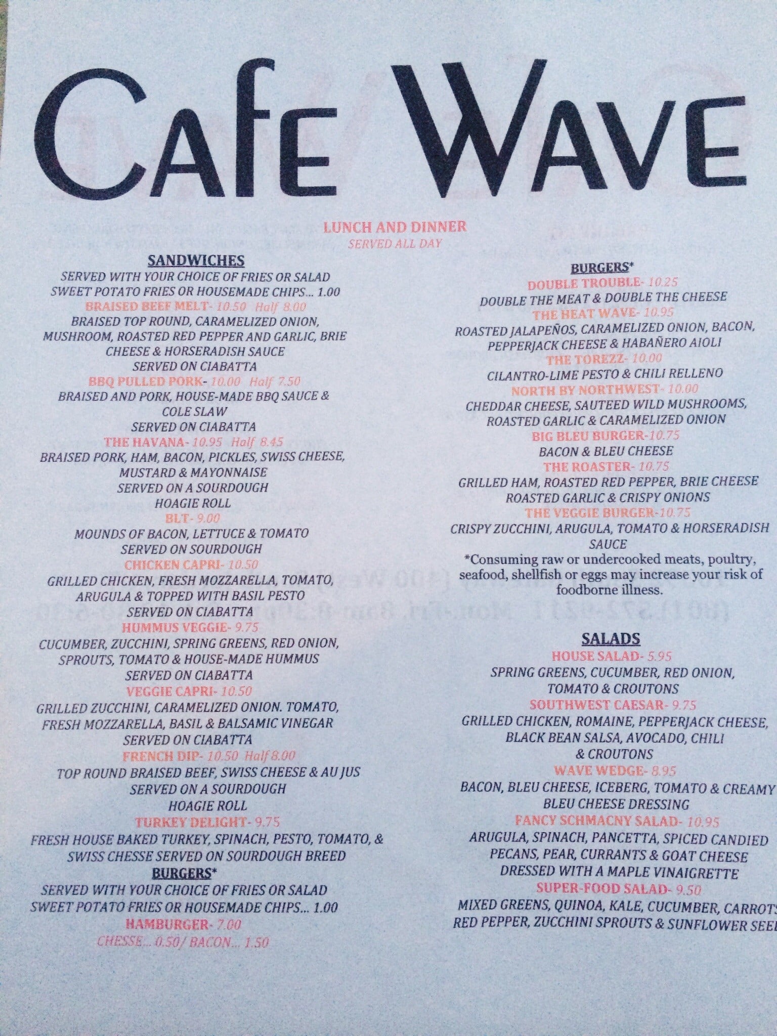 ocean waves restaurant menu