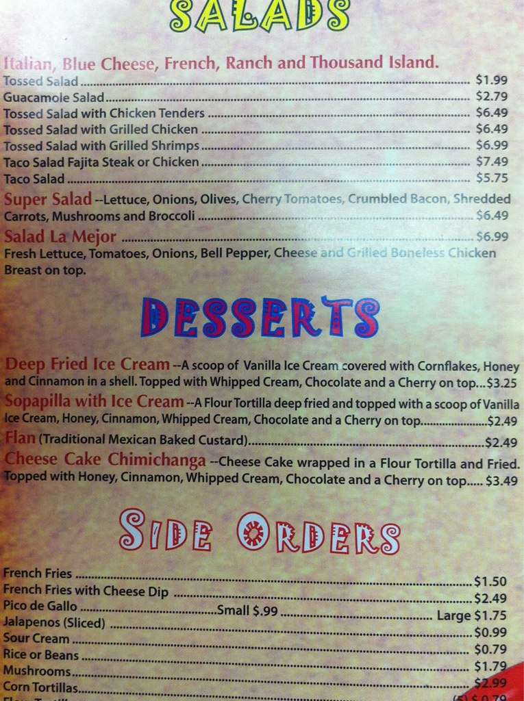 Menu at Casa Maya restaurant, Jonesboro