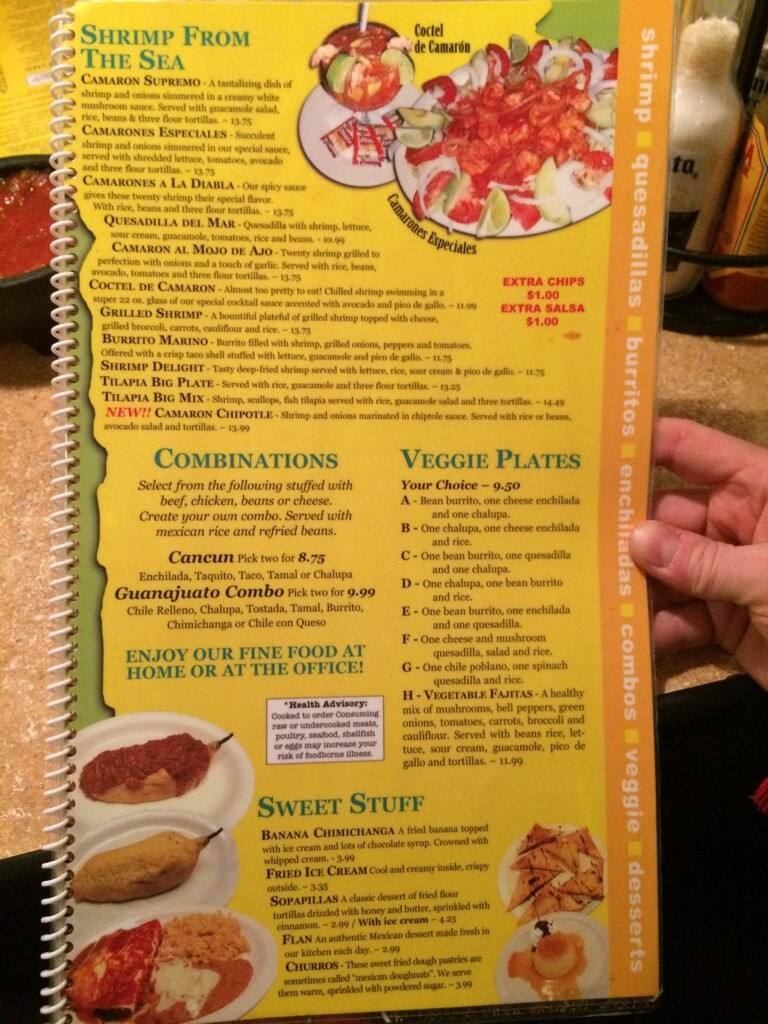 Menu at El Rancho restaurant, Greenville