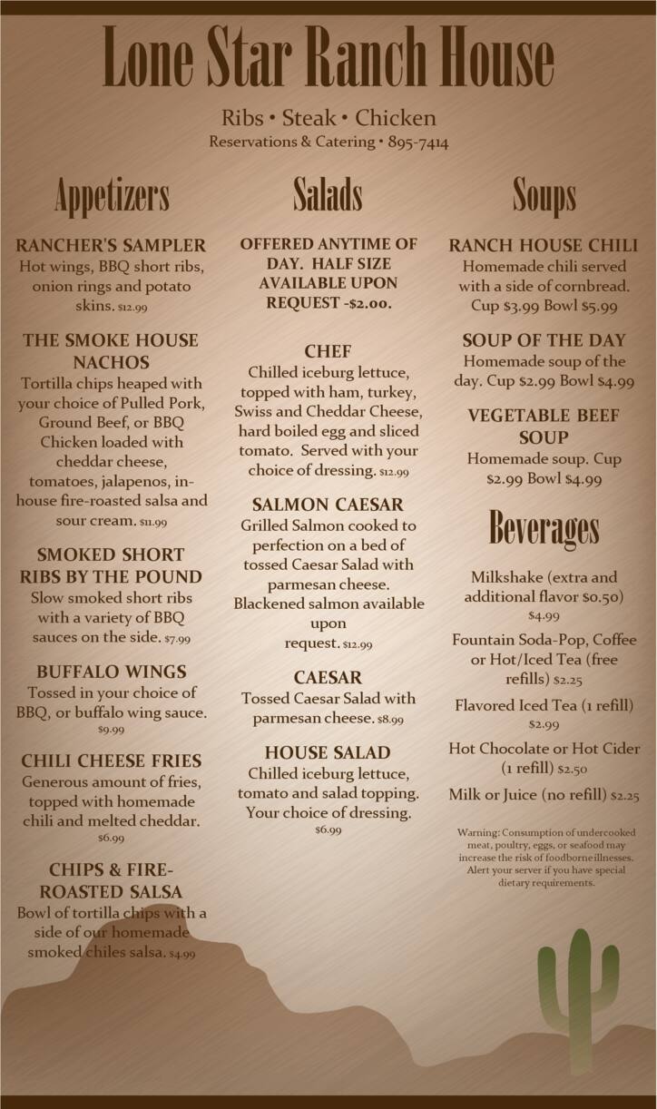 Menu at The Lone Star Ranch House restaurant, Yakima Menu at The Lone Star Ranch House restaurant, Yakima