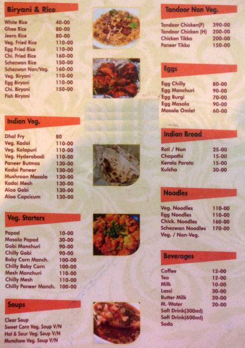Runs Hotel menu