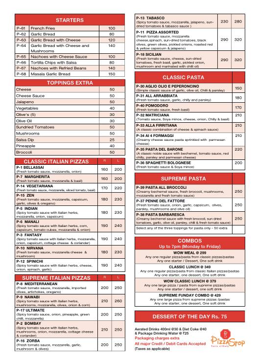 Pizza Stop Menu, Menu for Pizza Stop, Sahakara Nagar, Bangalore Zomato